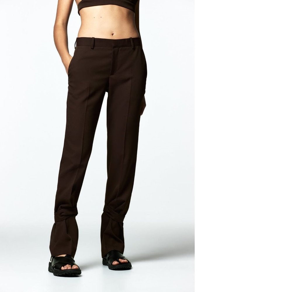 ZARA Women's Size Small Dark Brown Mid-Rise Straight Leg Pants w/ Buckled Ankle